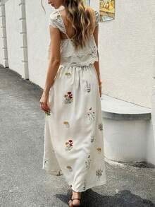 Attriella Spring Summer Floral Print Bohemian Camisole Top And Casual Skirt Set, Elegant Vacation & Commute 2-Piece Outfit For Women - Beige - View 3