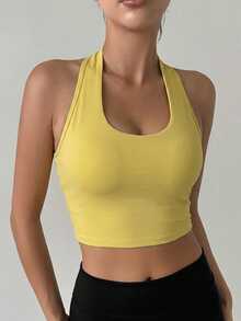 DAZY Solid Color Padded Lightly Lifting Racerback Sports Bra For Women - Yellow - View 6