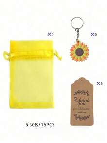 60pcs Sunflower Themed Party Favor Set, Includes Sunflower Keychains, Organza Bags, Thank You Cards, Thank You Tags, Suitable For Birthday, Summer Party, Wedding, Baby Shower, Mother's Day, Graduation, Hawaiian/Pool/Beach Party - multicolor - View 13