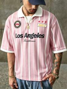 AXEPEAK Men's Handsome Fashionable Colorblock Versatile Polo Shirt - Pink - View 5