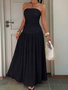 SHEIN EZwear Plus Size Black Solid Minimalist Casual Tube Dress - Black - View 5