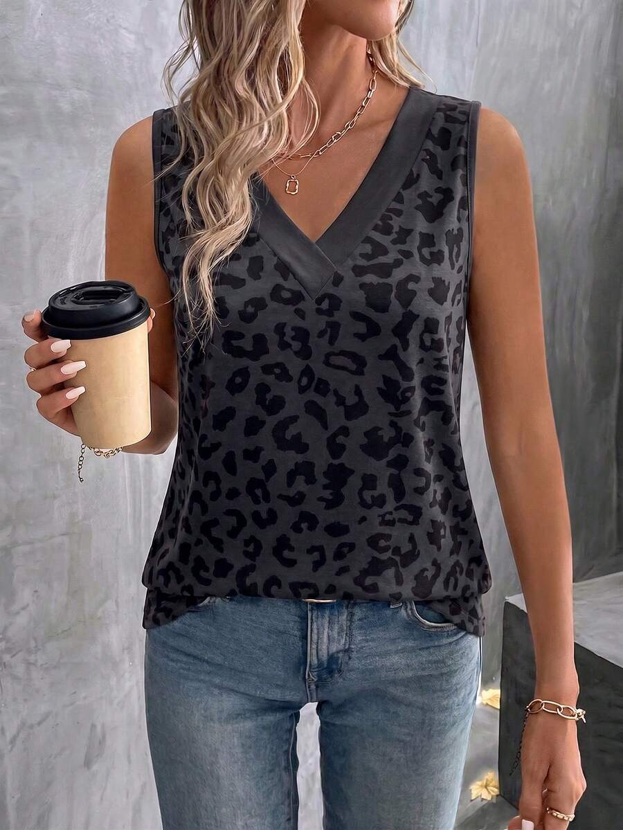 EMERY ROSE Women's Spring/Summer New Arrival Leopard Print V-Neck Casual Versatile Tank Top - Multicolor - View 1