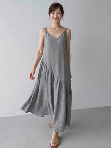 EMERY ROSE 女款休閒度假極簡純色飄逸下擺長版細肩帶洋裝，夏季 - 灰色 - 查看 2