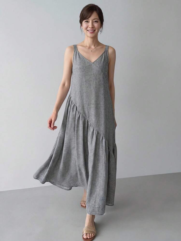 Women's Casual Vacation Minimalist Solid Color Flowy Hem Maxi Slip Dress, Summer Vacation Light Grey Elegant Dresses For Women Summer Dress For Women