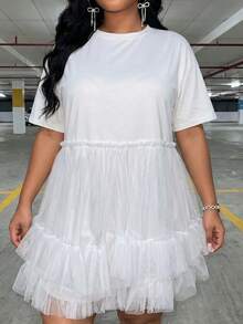 Slaydiva Plus Size Women's White,Summer,Cute,Party Elegant Frilly Poofy Puff Dress With Ruffle Hem,2026 Spring Commute,Graduation,Vacation & Business Casual - White - View 7