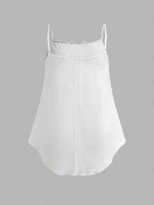 SHEIN EZwear 大尺碼女款蕾絲飾邊休閒百搭日常出遊細肩帶背心上衣 2件組 - 黑與白 - 查看 5