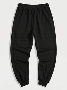 ROMWE MEN Goth Pantalones de chándal con patrón de bordado de cruz para hombres - Negro - Ver 3