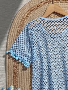 SHEIN 大尺碼女童網格短袖罩衫 - 淺藍色 - 查看 4