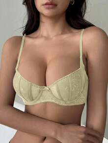 DAZY Adjustable Spaghetti Strap Lace & Mesh Padded Sexy Bra For Women - Green - View 4