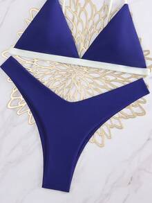 Swim Mod Women's Summer Beach Color Block Sexiest Bikini Two-Piece Swimsuit Set Navy Blue - Multicolor - View 6