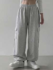 DAZY Women's Loose Pleated Solid Color Casual Sports Sweatpants, Spring - Grey - View 4