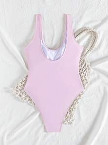 Swim SXY 2025年女士纯色时尚露背连体泳衣 - 淺粉色 - 查看 4