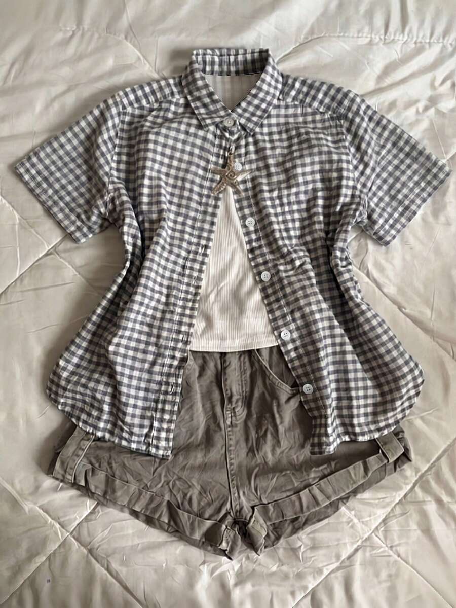 INAWLY 女士休闲格子印花衬衫,夏季 - 彩色 - 查看 1