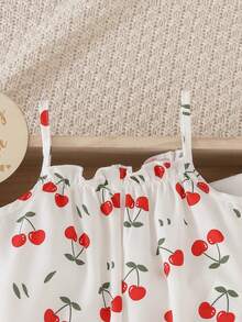 Cozy Pixies Baby Girl Casual Daily Cute Vacation Cherry Print Camisole Romper - Red - View 4