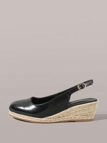 Styleloop Ladies Hemp Rope Black Back Lift With Wedge Heel Platform Shoes Elegant And Comfortable Casual Beach Wind Bottom Bohemian Rear Simple Empty Shoes - Black - View 3