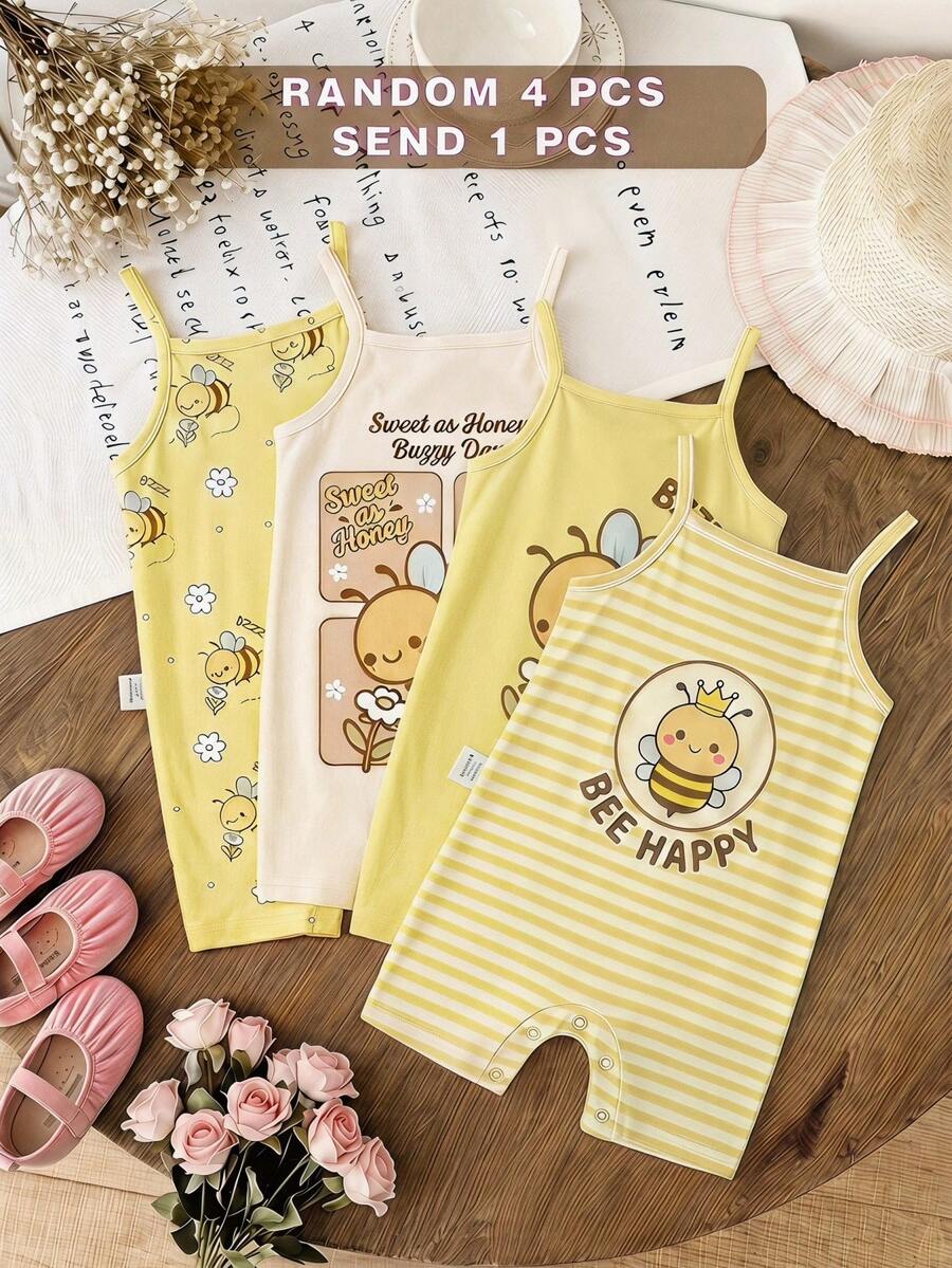Baby Girl Casual Cartoon Pattern Romper, Suitable For Spring/Summer - Multicolor - View 1