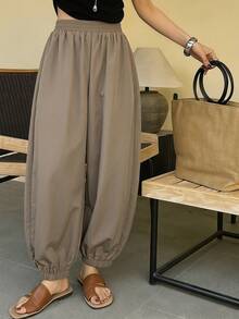 DAZY Women's Loose Solid Color Lantern Ankle Pants, Casual Summer Trousers - Brown - View 4