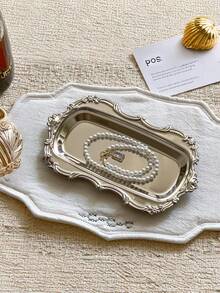 1/2PCS 304 Stainless Steel Floral Jewelry Tray High End Jewelry Holder Incense Tray For Entryway Living Room Bedroom Storage Tray Home Decor Organizer - Silver - View 4