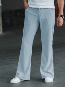 Manfinity Homme Men's Low-Waist Button Pocket Flare Pants For Daily Wear - Baby Blue - View 3