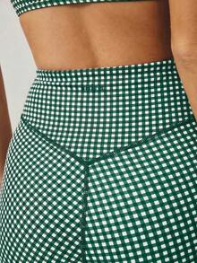 Aralina Leisurewear Plaid Gingham Printed Cropped Cami Top And High Waisted Short Two Pieces Active Gym Workout Set - Dark Green - View 4