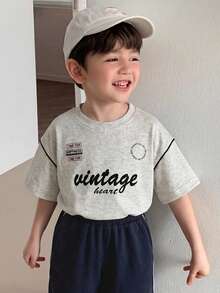 DAZY Kaos Lengan Pendek Leher Bulat Sederhana dengan Cetakan Huruf untuk Anak Laki-Laki di Musim Panas - Light Grey - View 3