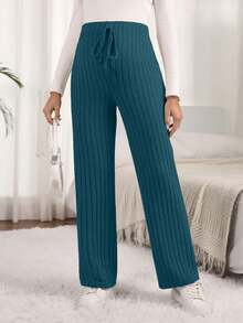SHEIN Maternity Casual Versatile Solid Color Straight Leg Pants Lounge Spring Gender Reveal - Royal Blue - View 3