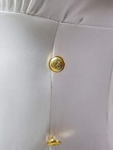 Dansine Conjunto de vestido marinero con botones, bloques de color a rayas, volantes en el bajo y bordado, con bragas de espalda en T, uniforme de cosplay para actuación - Blanco - Ver 7