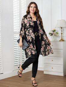 Reflora Plus Size Elegant Commuter Floral Print Blouse - Multicolor - View 6
