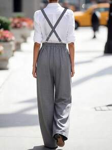 Elenzga Romantic Retro Casual Loose Suspender Wide Leg Pants, Suitable For Work And Daily Wear - Grey - View 2
