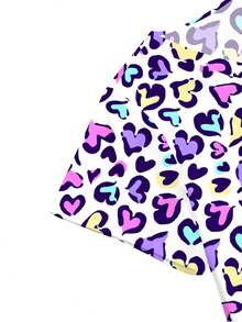 PopScrub Women Plus Size Heart Print Nurse Scrub Uniform Top,Short Sleeve V-Neck Work Top With Pockets,White Maid School Functional Lab Wear,Valentine's Day - Multicolor - View 5