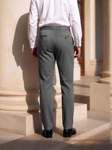 Officeau Men's Suit Pants, Fashionable Casual Straight Leg Trousers, Loose Minimalist Style, Solid Color Wrinkle-Resistant Straight Leg Pants - Grey - View 2