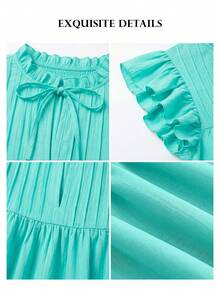 ELLERISSA Plus Size Light Blue Sleeveless Boho Bib Linen-Look Top Vacation Summer - Mint Blue - View 7