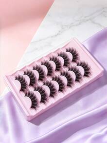 7Pairs Fluffy False Eyelashes Soft Fluffy Handmade Reusable Short Natural Style Mink Hair Eyelashes Volumizing Fake Lashes For Eye Makeup Daily Party - Black - View 8