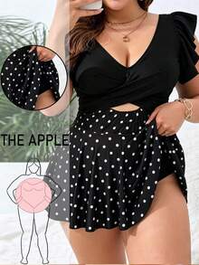 Swim Lushoire Gaun Renang Patchwork Motif Polkadot Ukuran Besar dengan Celana Pendek Renang Segitiga - MultiWarna - View 7