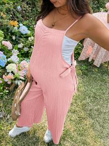 SHEIN Maternity Vacation Casual Solid Color Spaghetti Strap Jumpsuit - Pink - View 7