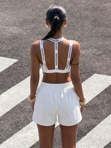Muchica Sujetador deportivo informal con estampado de letras holgado y tirantes anchos para mujeres - Blanco - Ver 4
