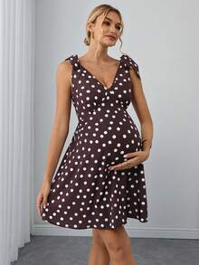 Momance Maternity Polka Dot Print Dress - Chocolate Brown - View 4