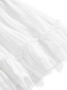 ROMWE Vintage Spaghetti Strap Gothic Contrast Lace Trim Cross Pendant Ruffle Hem A-Line Mini Dress - White - View 4