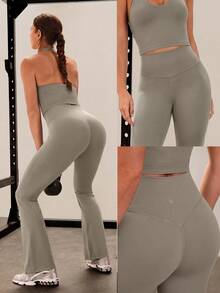GLOWMODE 31" PeakBum Powersculpt™-Air Play The Flare 吸濕排汗涼感提臀緊身褲 高強度運動跑步訓練 春夏季 - 卡其色 - 查看 7
