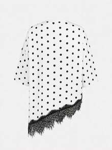Teen Girls Polka Dot Print Lace Patchwork Asymmetric Hem T-Shirt Suitable For Summer - Multicolor - View 2