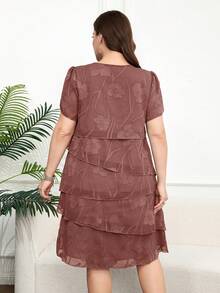 Reflora Vestido de moda con cuello redondo, mangas con volantes y estampado floral para mujer de talla grande - Rosa vieja - Ver 9