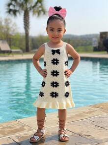 SHEIN 女童针织花卉图案休闲吊带裙 - 彩色 - 查看 3