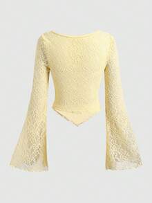 Firerie Kids Firerie Kids Tween Girls' French Elegant Long Sleeve Textured Solid Color T-Shirt - Yellow - View 2