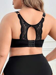 LustreForm 1pc Plus Size Lace Patchwork Black Underwire Bra - Black - View 1