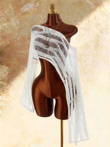 Amplova Women's Knitted Cover Up, Sexy & Avant-Garde, Suitable For Holiday Wear, Asymmetrical Distressed Y2K Sweater Country Concert Formal Sports Vacation Casual Elegant Summer Winter Festival Independence Day - Apricot - View 4