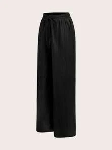 SHEIN Tall CURVE Conjunto de 3 piezas de pantalones casuales de vacaciones con cordón, textura y rayas de unicolor para mujer talla grande - Multicolor - Ver 11