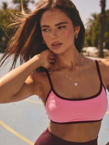 Aralina Bộ đồ tập nữ mùa hè gồm áo crop top cổ tròn dây spaghetti viền tương phản và quần short bodycon cạp cao, quần short gym - Nhiều màu - Xem 3