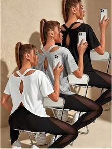 Glamine Letter Graphic Sports Tee Gym Topworkout Tank Top - White - View 1