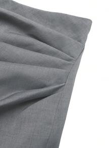 SHEIN Clasi Women's Solid Color Pleated Casual Elegant Versatile Date Travel Skirt Grey Autumn - Grey - View 5