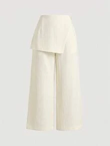 SHEIN MOD Plus Size Women Dark Gray Overlay Formal Pants, Suitable For Back To School Season, Workwear In Fall/Winter - Apricot - View 2